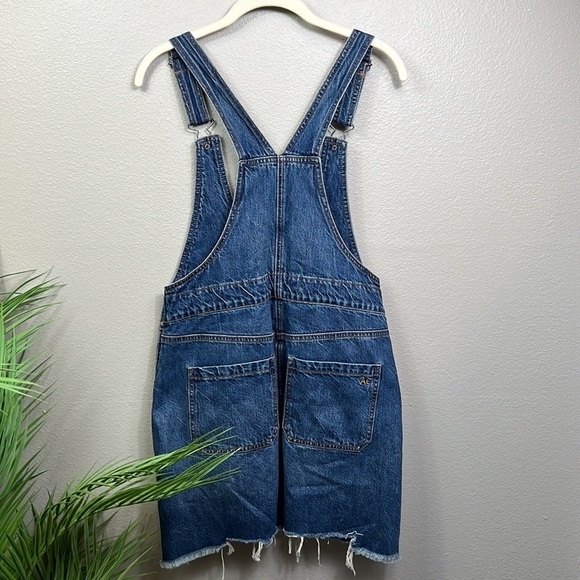 NWOT American Eagle Denim Overall Dress Skirt Small Blue Destroyed Hem Zipper - Picture 2 of 9